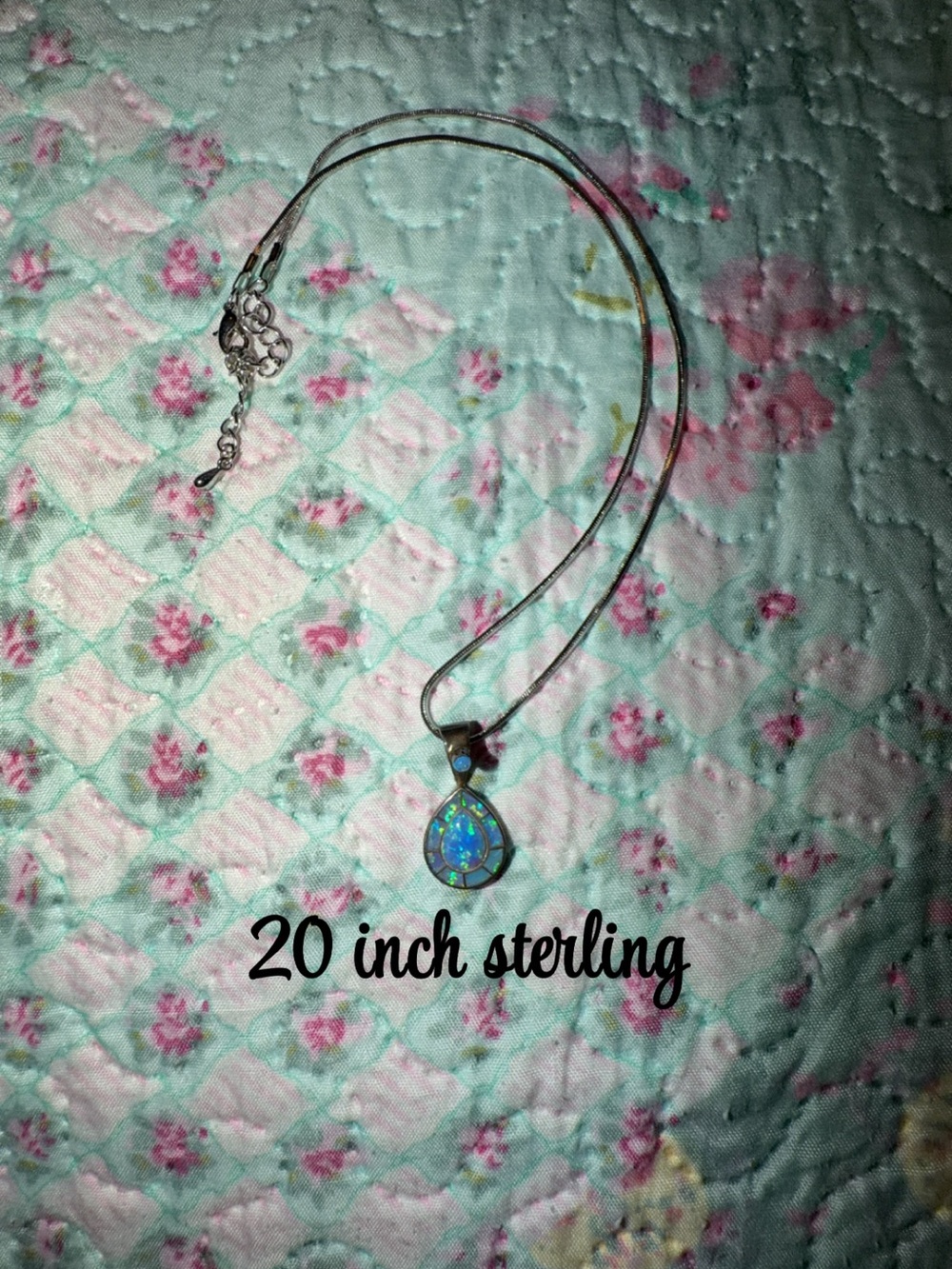 Sterling Silver Teardrop Opal Pendant Necklace - Blue Opal
